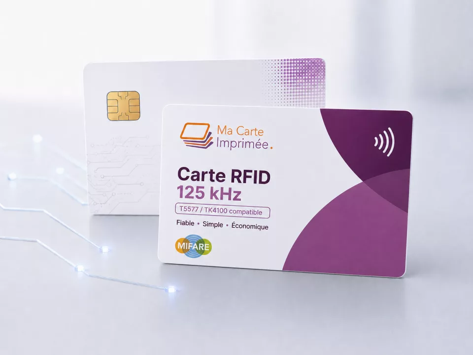 Carte RFID 125 kHz personnalisable proposée avec puce TK4100 ou T5577
