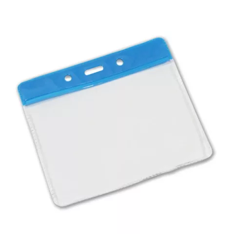 Clear vinyl top flexible ID card pass holder, landscape format, 100x70mm max insert size - Clear with blue header - YA301A-L-RB - Pack of 100 — accessoire Ingenia