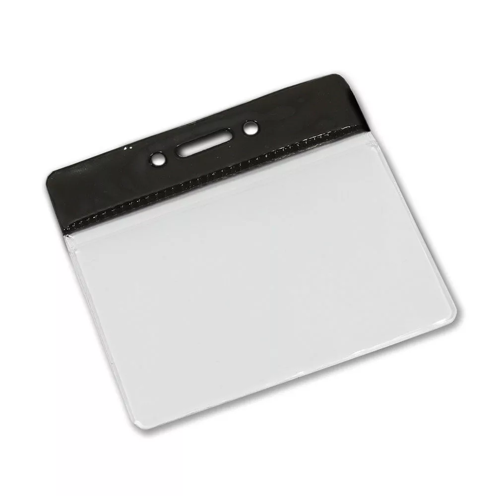 Clear vinyl top flexible ID card pass holder, landscape format, 100x85mm max insert size - Black - YA301B-L-BK - Pack of 100