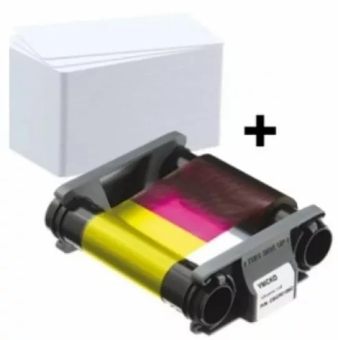 CBGP0001C Kit 100 cartes 0.76mm + 1 ruban couleur 100 faces Badgy 2 (YMCKO)