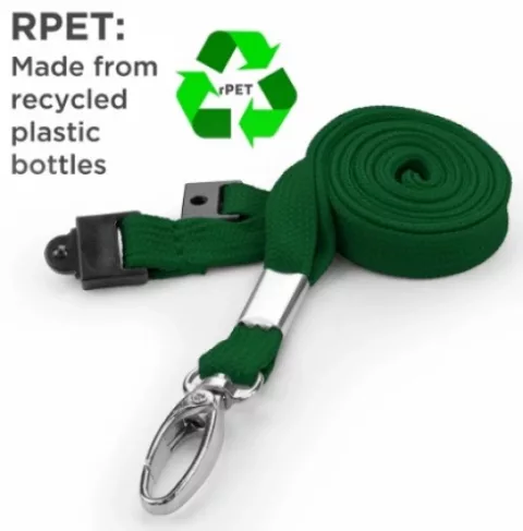 AC228-GR-MLC - Tour de cou Vert Recyclé 10mm avec Clip Métal et rupture sécuritaire - Pack de 100 — accessoire Ingenia