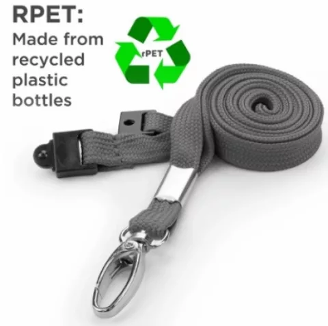 AC228-GY-MLC  - Tour de cou Gris Recyclé 10mm avec Clip Métal et rupture sécuritaire - Pack de 100 — accessoire Ingenia