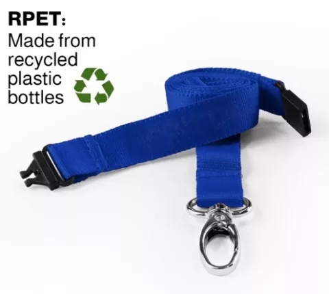 AC222-SB-MLC - Tour de cou Bleu Ciel Recyclé 15mm Plat avec Clip Métallique - Pack de 100
