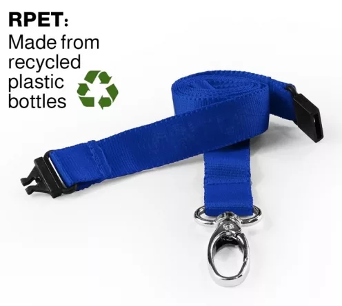 AC222-SB-MLC - Tour de cou Bleu Ciel Recyclé 15mm Plat avec Clip Métallique - Pack de 100