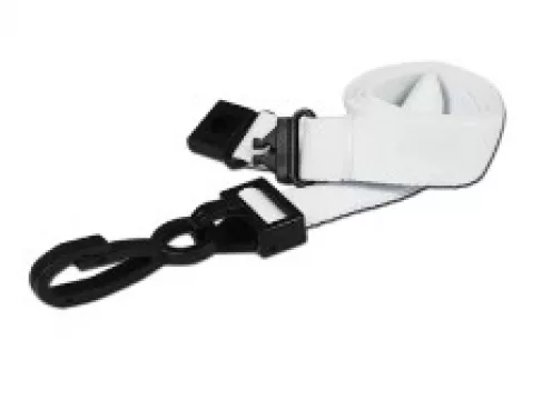AC222-W - Tour de cou Blanc Recyclé 15mm Plat avec Clip en Plastique en J