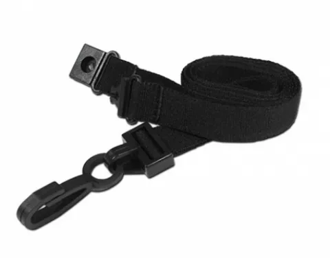 AC222-BK - Tour de cou Noir Recyclé 15mm Plat avec Clip en Plastique en J
