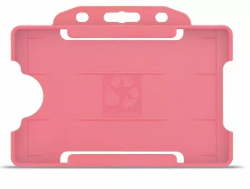 YA302-L-PK - Porte-Badge Rigide Rose Biodégradable Bulldog 86x54 perforation oblongue 2 rondes - 1 FACE