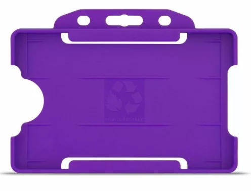 YA302-L-PU - Porte-Badge Rigide Violet Biodégradable Bulldog 86x54 perforation oblongue 2 rondes - 1 FACE