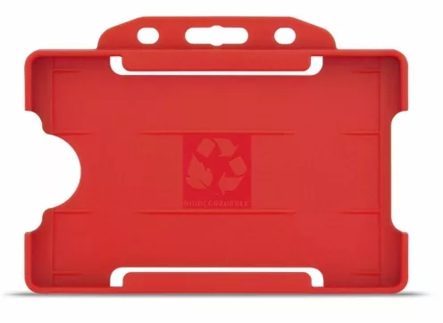 YA302-L-RD - Porte-Badge Rigide Rouge Biodégradable Bulldog 86x54 perforation oblongue 2 rondes - 1 FACE