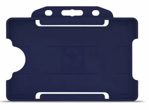 YA302-L-NB - Porte-Badge Rigide Bleu Marine Biodégradable Bulldog 86x54 perforation oblongue 2 rondes - 1 FACE