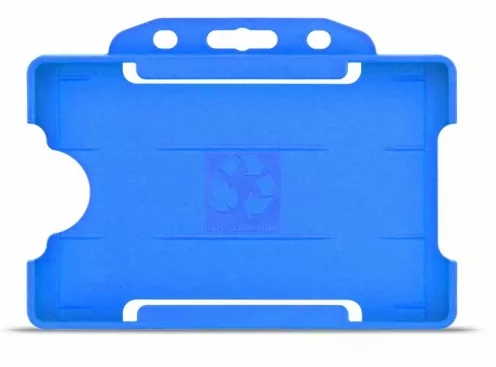 YA302-L-SB - Porte-Badge Rigide Bleu Ciel Biodégradable Bulldog 86x54 perforation oblongue 2 rondes - 1 FACE