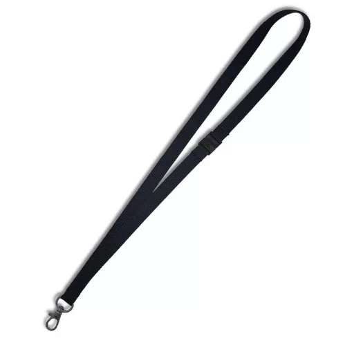 Cordon tour de cou sécurisé écologique 15 mm avec attache en métal sans nickel – Noir