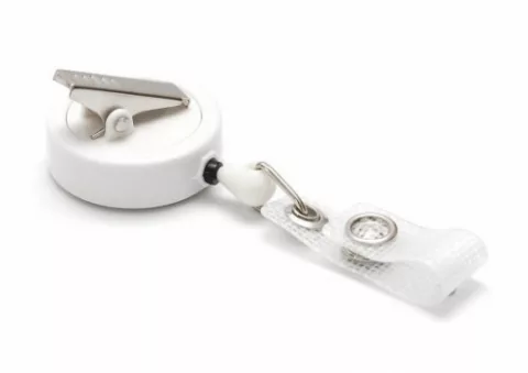 1473021 - Enrouleur de Badge Blanc Système Rotatif Avec Pince Crocodile