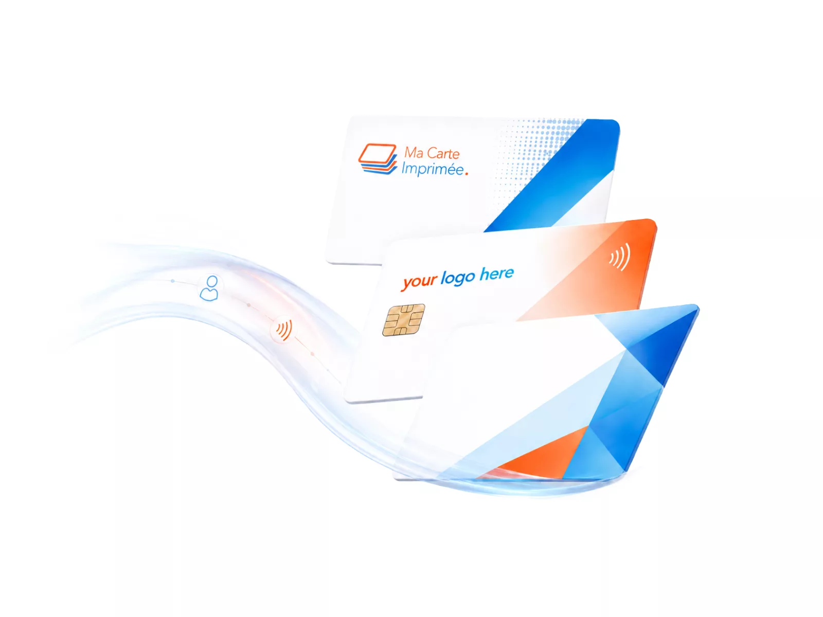 Carte PVC ou RFID personnalisée utilisée avec un smartphone — badges et cartes à puce sur mesure